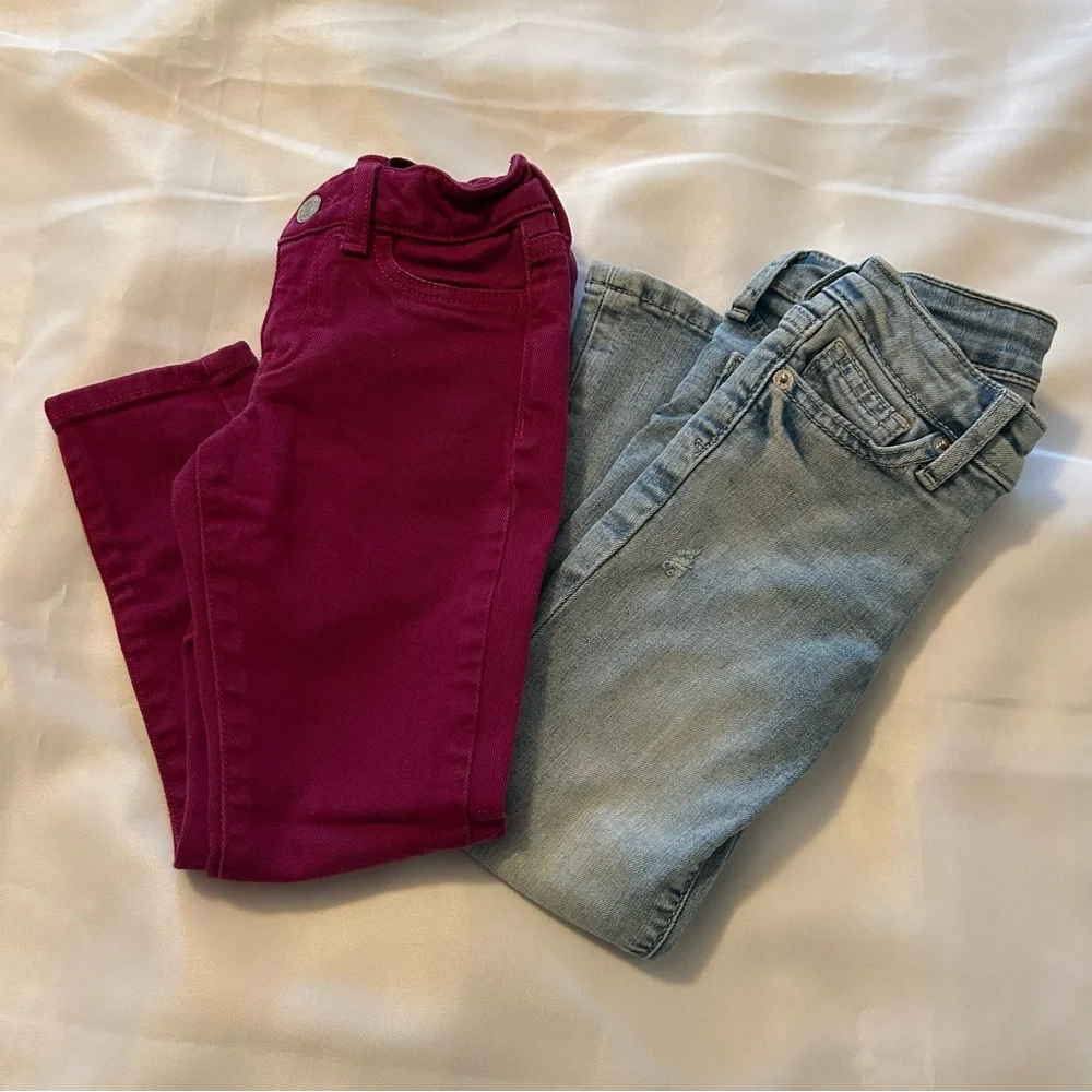 GAP Jean bundle of two pink super skinny &  blue distressed flare girls size 5